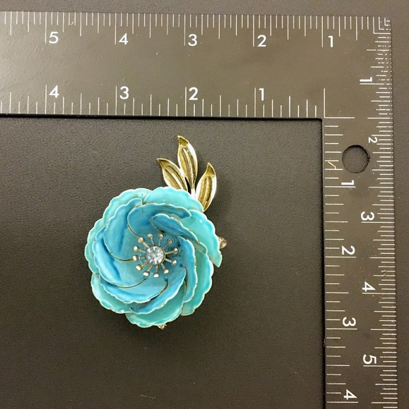 Signed Coro Large Blue Enamel Rhinestone Brooch - Picture 7 of 7